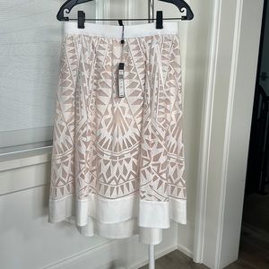 White BCBG midi skirt with lace detail